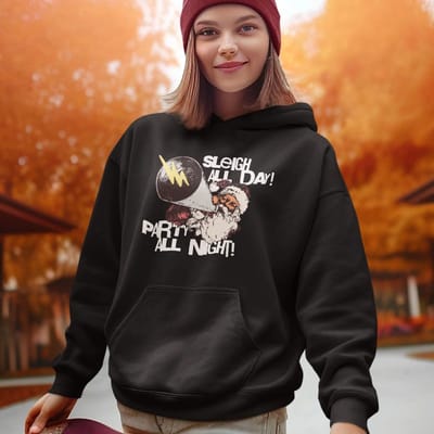 Lekker Waus Foute Kerst Hoodie Zwart - Sleigh All Day Party All Night - Maat XS - Kerst Outfit Dames & Heren