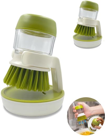 2 stuks - Afwasborstel - Drukborstel - Pannenborstel - Automatische afwasborstel met vloeistofdosering - Reinigingsborstel met opbergrek en afvoer - Maakt het schoonmaken van keukengerei en gootstenen gemakkelijk en handig (groen)