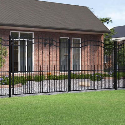 vidaXL - Hekpoort - KAMPEN - met - speerpunt - zwart - 394,5 - x - 172 - cm - staal
