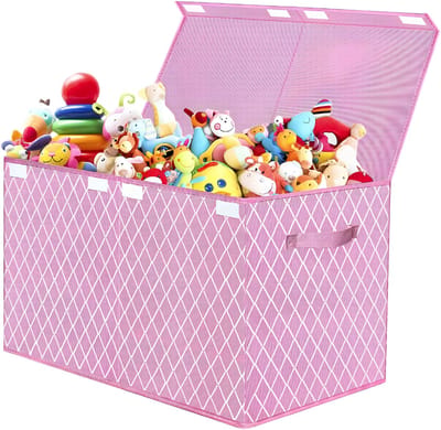 SP® Speelgoedkist - 83L Capaciteit - Opbergdoos met Deksel - Vouwbare Opbergdoos - Roze - 61cm x 31cm x 39cm