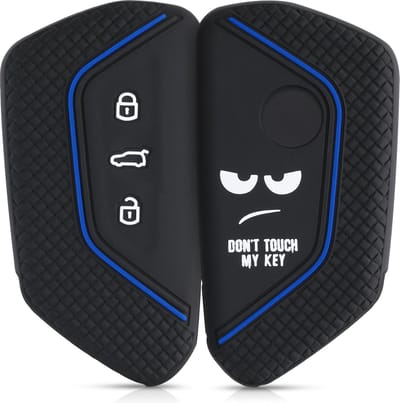 kwmobile autosleutel hoesje geschikt voor VW Golf 8 3-knops autosleutel - Autosleutel behuizing in wit / zwart / blauw - Don't Touch My Key design