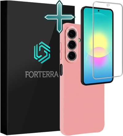 Hoesje Met Screenprotector - Geschikt voor Samsung Galaxy A27 - Sterk & Shockproof - Telefoon Hoes - Back Cover - Siliconen Case - Lichtroze