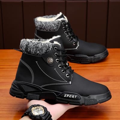 Winter Warme Pluche Heren Enkel Sneeuwlaarzen Grijs Hoge Top Sneakers Mannelijk Western Outdoor Trainers Casual Schoenen Kwaliteit Zak Botas 40 zwart