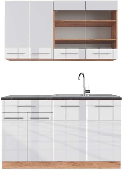 Vicco Fame-Line Eenpersoonskeuken – 140 cm, WB Antraciet Wit hoogglans/goud power eiken