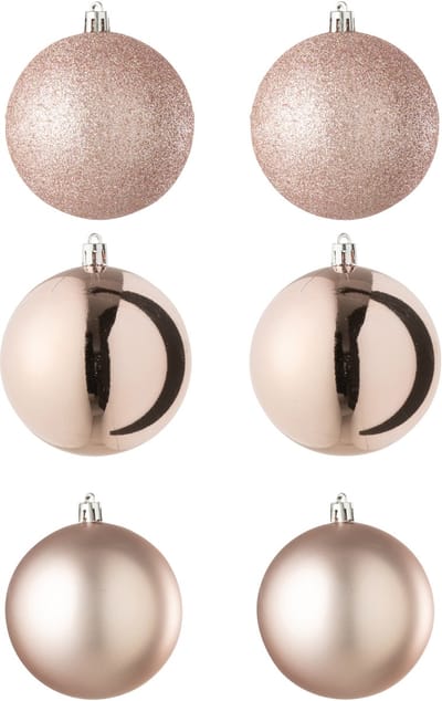 J-Line kerstbal - kunststof - lichtroze - doos van 6