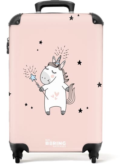 NoBoringSuitcases.com - Kinderkoffer eenhoorn roze - Past binnen 55x40x20 cm en 55x35x25 cm - Handbagage koffertje kind - Trolley op wieltjes - Weekendtas - Reiskoffer met wielen - Trolleytas rolkoffer - Kindertrolley meisje - Koffer kinderen unicorn