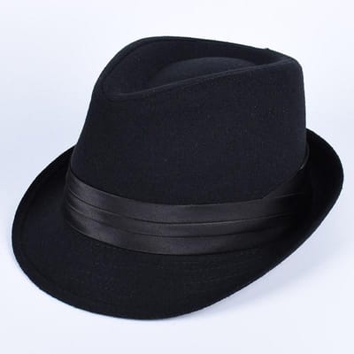 Klassieke Fedora Herenhoeden Casual Korte Mouw Trilby Tophoed Franse Engeland Elegante Lint Jazz Cap Fedora's Zwarte Vilten Hoed About 58cm zwart