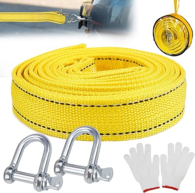Trekhaak Touw van 4 m met een capaciteit van 5 Ton, inclusief 2 Versterkte Haken en 2 Handschoenen voor Noodsituaties en Pechhulp