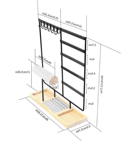 Stijlvolle Sieradenstandaard van Metaal en Hout, 34 cm Hoog, Perfect voor Armbanden, Oorbellen en Kettingen, Ideale Sieradenopberger voor Thuisgebruik