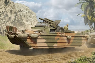 Trumpeter Modelbouwpakket Militaire voertuigen - 63540 GMC DUKW-353 met 105mm Howitzer - Militair Voertuig Plastic - 1:35 - Modelbouw
