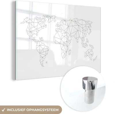 ® Glasschilderij 180x120 cm - Schilderij acrylglas - Wereldkaart - Simpel - Zwart - Wit - Kinderen - Jongens - Meisjes - Foto op glas - Muurdecoratie woonkamer - Wanddecoratie slaapkamer - Schilderijen