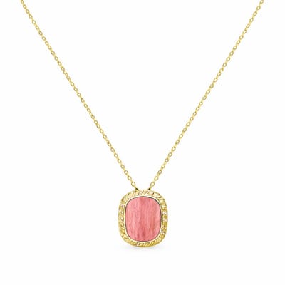 Twice As Nice Halsketting in edelstaal, ovaal met roze steen Goudkleurig 40cm+5cm
