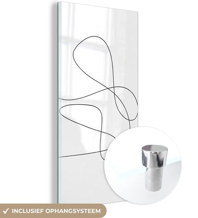 MuchoWow® Glasschilderij 60x120 cm - Schilderij acrylglas - Line art - Minimalisme - Abstract - Foto op glas - Schilderijen