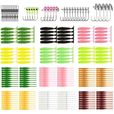 216 pièces Kit de leurres de pêche ensemble leurres de pêche appâts baril pivote Jig crochets ensemble de matériel 216pcs yellow