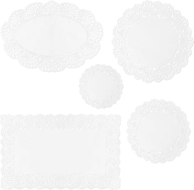 Puntpapier en taartonderleggers, set van 250 stuks in 5 maten, ronde en ovale doilies voor cake, dessert en knutselwerk, vetabsorberend wegwerppapier