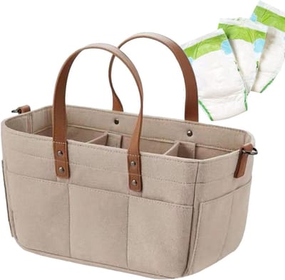 Luiermand Organizer voor Baby - Luieropbergorganizer | Opbergbak voor Kinderkamer van Vilt Stof Met Handvat En Vak | Luier Organizer Mand