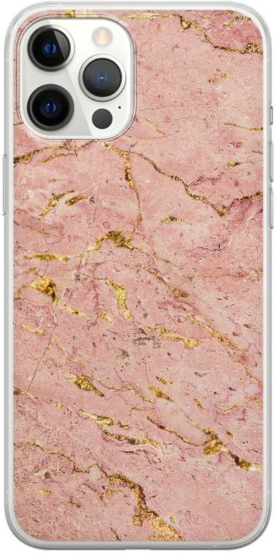 Leuke Telefoonhoesjes - Hoesje geschikt voor iPhone 12 Pro Max - Marmer roze goud - Soft case - TPU - Marmer - Roze