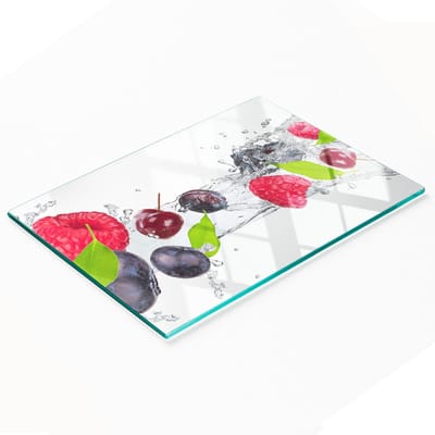 Multifunctionele decoratieve snijplank van gehard hout voor in de keuken, met fruit- en watermotief, 80x52 cm