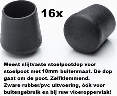 Hoge kwaliteit pootdoppen 18mm omdop. 16 stuks stoelpootdoppen voor 18mm buitenmaat buisframe. omdoppen omdop stoelpootdop pootdop vloerglijder