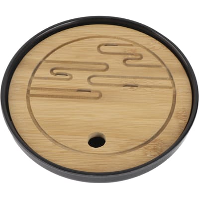 Bamboe Ronde Theeblad Theepot Mat Serveerblad Afvoer Wateropslag Theeset Huishoudelijke Benodigdheden 10in 20.3cm / 8in beige