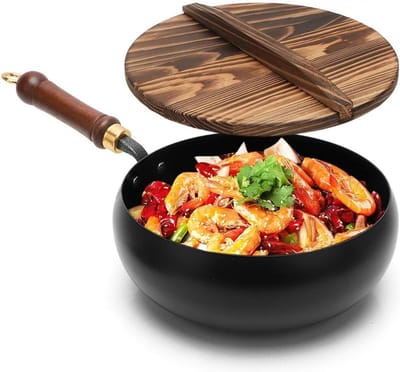 Koekenpan met deksel - Braadpan Honingraat - Koken en braden - Gesmeed zuiver ijzer - Ø 24 cm - IJzer