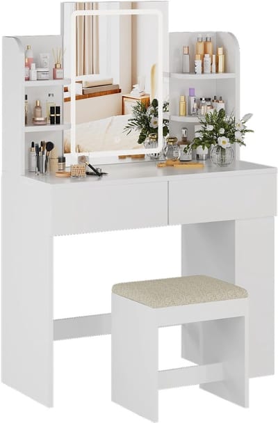 HEZIVO® Kaptafel Wit- Make up Tafel - Toilettafel met LED Verlichting - Frisiertafel - Wit