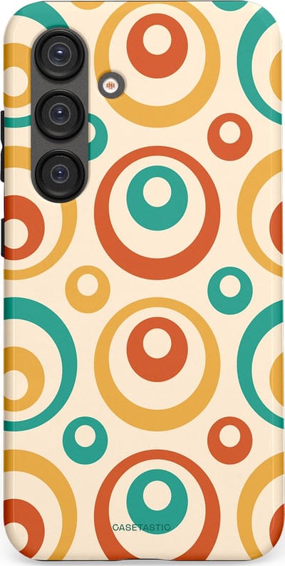 Casetastic hoesje geschikt voor Samsung Galaxy S25 - Dubbellaagse bescherming - Bolletjes boogie - Fashion Case - Crème Terracotta Goud Turquoise