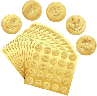 Dailygoods- Zegelstickers 150 Stuks - Gouden Reliëf - Zelfklevende Wax Zegel - Vintage Folie - 5 Patronen - 6 Vellen - Envelopzegels