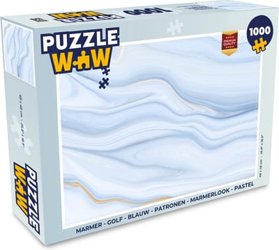 Puzzel Marmer - Golf - Blauw - Patronen - Marmerlook - Pastel - Legpuzzel - Puzzel 1000 stukjes volwassenen