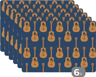 Placemat - Placemats kunststof - Gitaar - Patronen - Muziek - 45x30 cm - 6 stuks - Hittebestendig - Anti-Slip - Onderlegger - Afneembaar