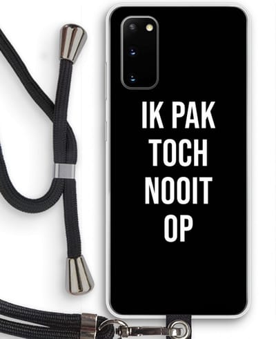 Case Company® - Hoesje met koord geschikt voor Samsung Galaxy S20 hoesje met Koord - Ik pak nooit op - Zwart - Telefoonhoesje met Zwart Koord - Bescherming aan alle Kanten en Over de Schermrand