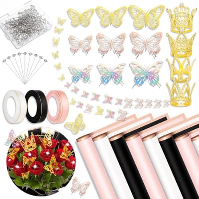 Bloemeninpakpapier Set - Boeketpapier Vellen - Bloemen Schikken - Waterdicht Materiaal - 58 x 58 cm - Roze