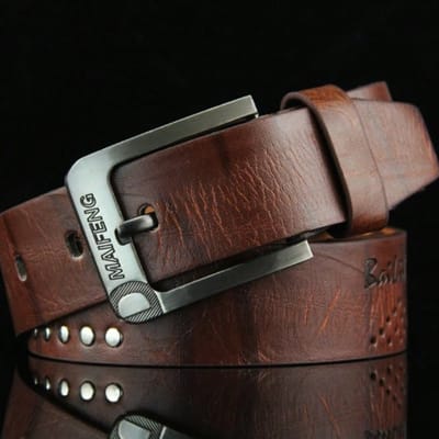 Nieuwe Casual Herenriem, Riem met Gesp, Retro Klinknagelriem 110cm koffie
