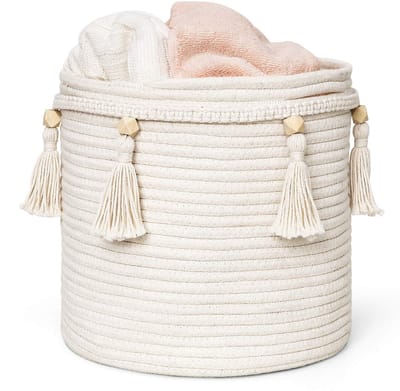 Macramé decoratieve katoenen touwmand boho geweven kwastje kast opbergbox organizer voor kinderkamer, speelgoed, woonkamer, slaapkamer