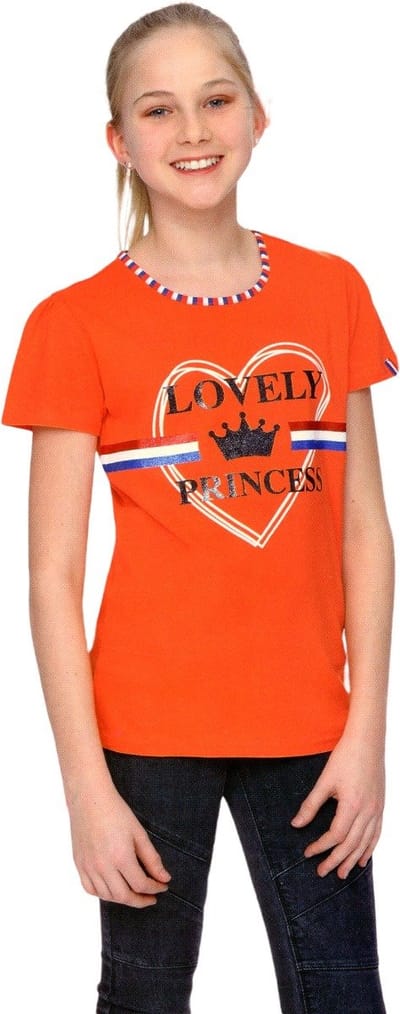 Tiener Meisje T-shirt - Lovely Princess - Voor Koningsdag - Holland - Maat: 98/104