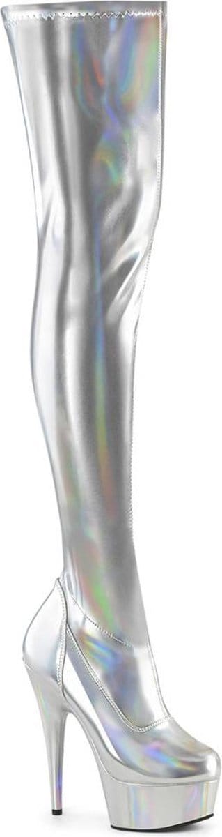 Pleaser - DELIGHT-3000HWR Plateau overknee Laarzen - US 7 - 37 Shoes - Zilverkleurig