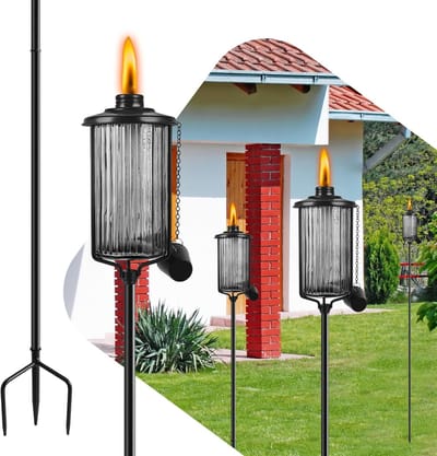 Glazen Fakkels - Buitenverlichting Tuin - Sfeervolle Verlichting - Stabiele Grondpen - 152 cm Hoog - Zwart