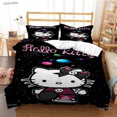 Hellokitty Cartoon Anime Vier Seizoenen Dekbedovertrek Dekbed Beddengoed Sets Zachte Dekbedhoes En Kussenslopen Enkel/Dubbel/Queen/King EU Single(135*200cm)3pcs