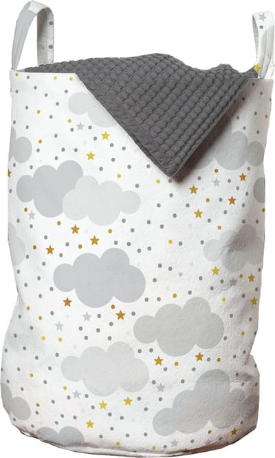 New Bed, Opbergmand kinderkamer met Wolken en Sterren Print met Handvatten en Koordsluiting, Speelgoedmand kinderen - Speelgoedkist- Wasmand Kinderen - Wasbox - 33 x 48 cm