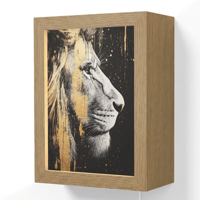 Wandlamp 15x20 cm - Oplaadbaar - Portret - Leeuw - Abstract - Goud - Wandlampen binnen woonkamer - Slaapkamer lamp met kabel - Decoratieve nachtlamp - Vloerlamp snoer