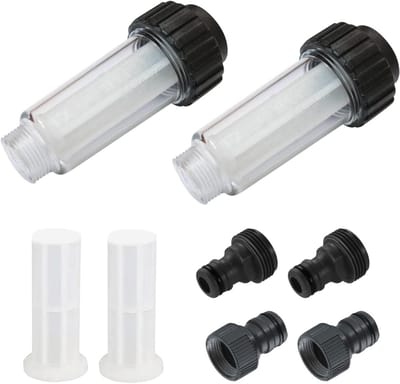 Allecto Plus - Waterfilter Voor Tuinslang 2 Stuks - Voorfilter Waterset Met Filterpatronen & Snelkoppelingen - Hogedrukreiniger Tuinpomp - Tuinberegening - Camper
