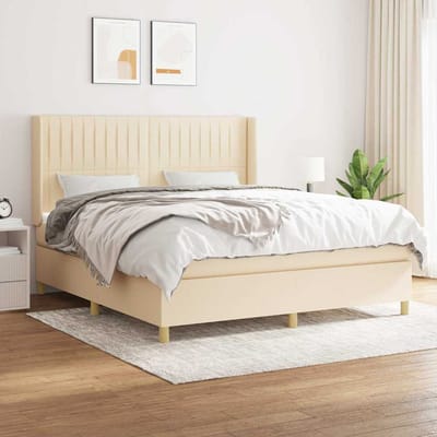 vidaXL - Boxspring - met - matras - stof - crèmekleurig - 180x200 - cm