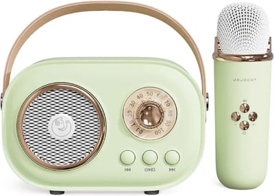 Luidspreker - Met microfoon - Microfoonluidspreker - met microfoon - Mini-karaokemachine - Karaokemachine - Leuke karaokeset met microfoon - Draagbare Bluetooth-luidspreker - Retro handheld - Perfect voor zingen op familiefeesten - Groen