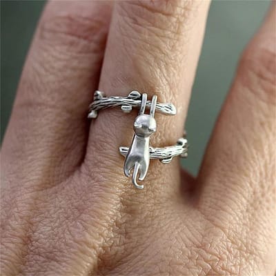 Bague Animalière Argentée Gothique, Design Chat Ramifié, Style Punk Hip-hop Unisexe, Design Ouvert Élégant, Parfait pour les Fêtes, Bijoux, Cadeaux de Fête brown