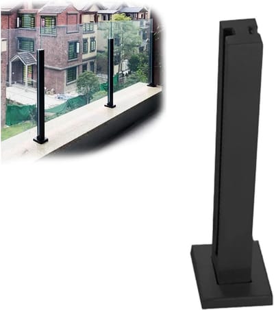 Glazen Balustrade Paal - Hek Ondersteuning - Trappen Beveiligen - U-vormig Ontwerp - H60cm - Zwart