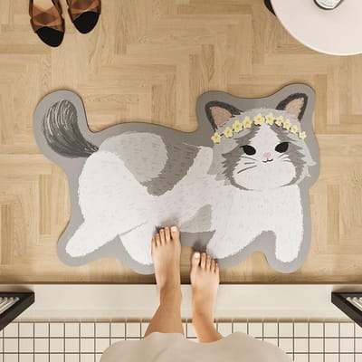 Tapis Absorbant Doux Mignon de Dessin Animé en Terre de Diatomée à Séchage Rapide pour Maison Salle de Bain Tapis Antidérapant Tapis d'Entrée de Porte de Salle de Bain 40 * 60cm (water absorption and quick drying) white