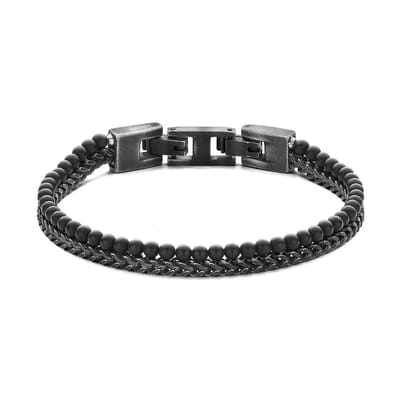 7FB-0847 – Frank 1967 – Kralenarmband heren – Zwarte Agaat & Staal – Vintage Stijl