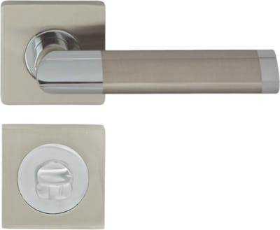 Domino® Deurkrukgarnituur JARO QR ECO M6/M9 - Chroom/Nikkel - WC met Vierkant Rozette - Deurbeslag van aluminium - Deurklink voor badkamer, badkamerdeuren, kelderdeur en binnendeur