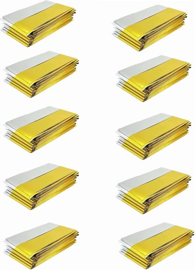 Set van 10 Nooddekens - 210 x 160 cm - Goud Zilver - Reddingsdeken Thermo-Overlevingsdeken - Beschermt Tegen Kou Regen Hitte en Wind