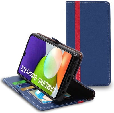 ebestStar - Hoes geschikt voor Samsung Galaxy A22, Wallet Etui, Book case hoesje, Donkerblauw, Rood